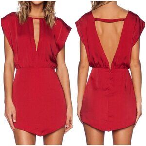 NBD Sz S Red Deep V Open Back Blouson Silky Mini Dress NWT NEW